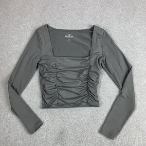 Women’s Hollister Long Sleeve Square Neck Ruched Shirt Babydoll Taupe Size Small